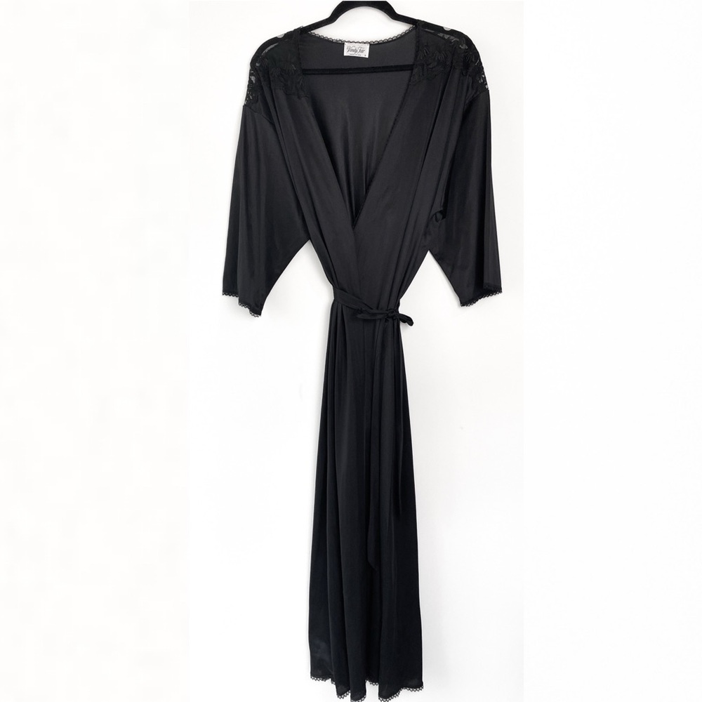 Vanity Fair Vintage Wrap Kimono Robe S Black Maxi Goth Cottagecore Dark Romantic